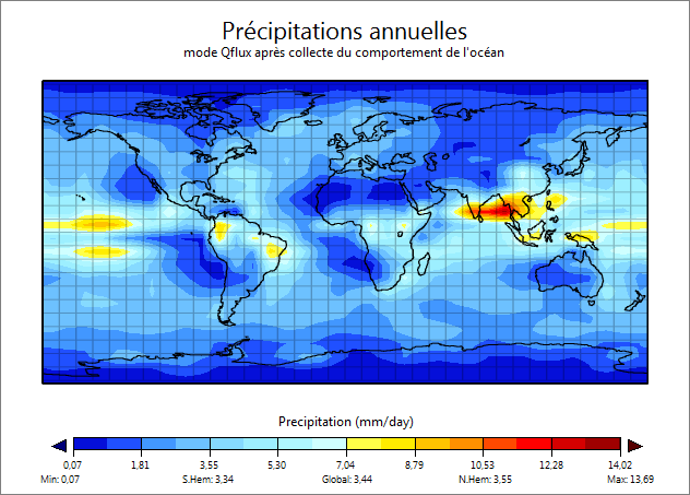 carte précipitations en mode Qflux après collecte du comportement de l&rsquo;océan