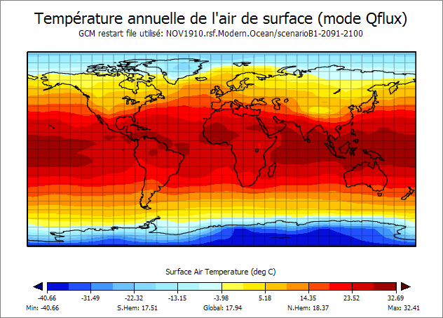 Carte de température de surface de l&rsquo;air - mode QFLUX/NOV1910.rsf.Modern.ocean
