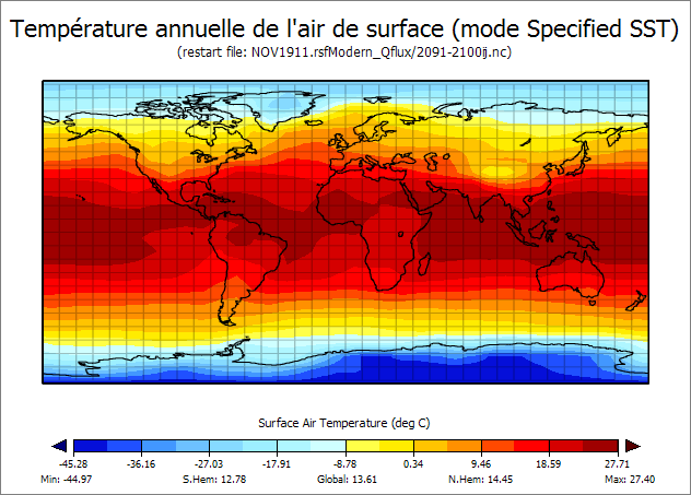 Carte de température de surface de l&rsquo;air - mode specified SST/NOV1911.rsf.Modern_Qflux