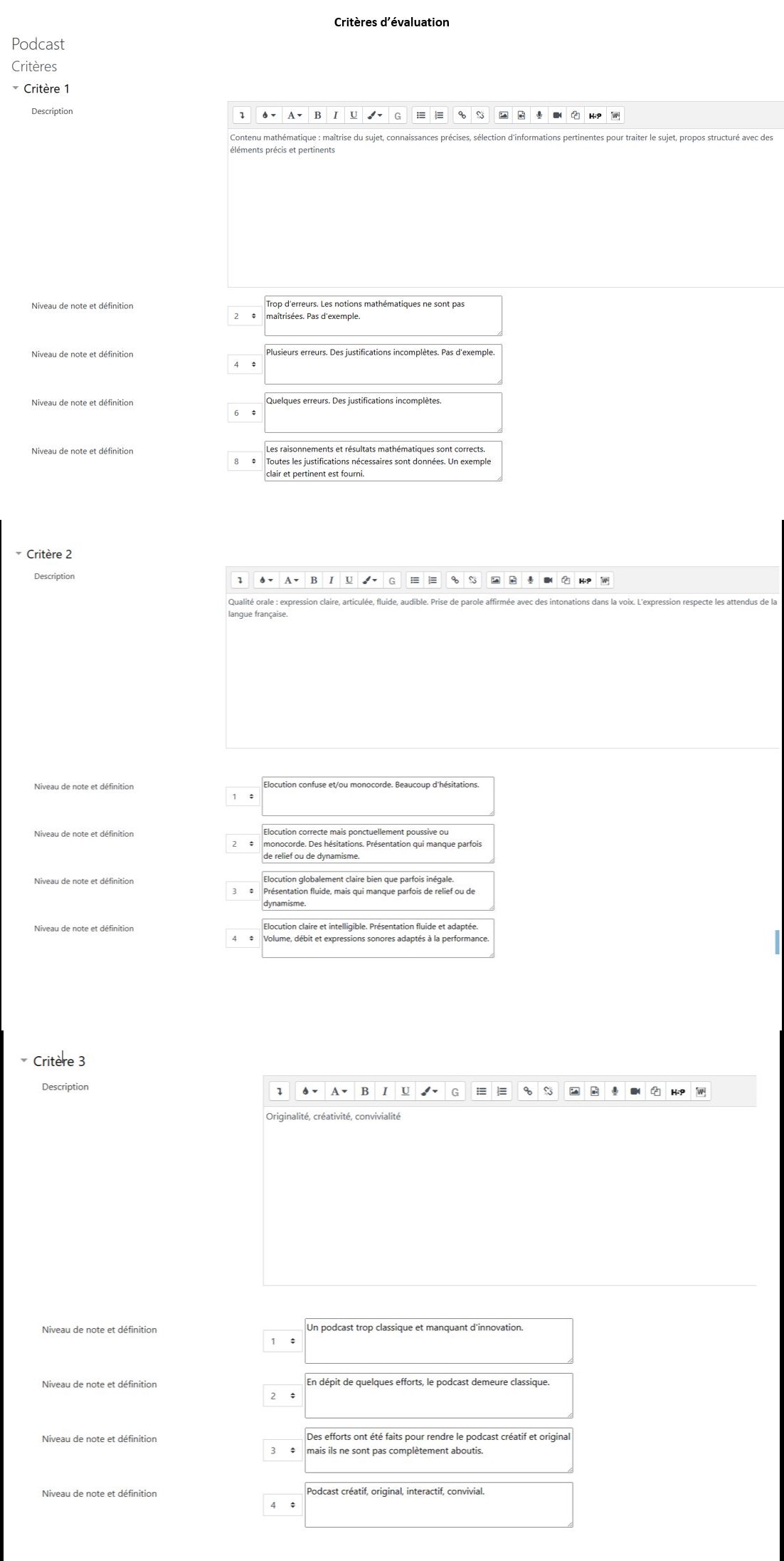 Annexe 2 Critères d'évaluation podcast 2022 2023