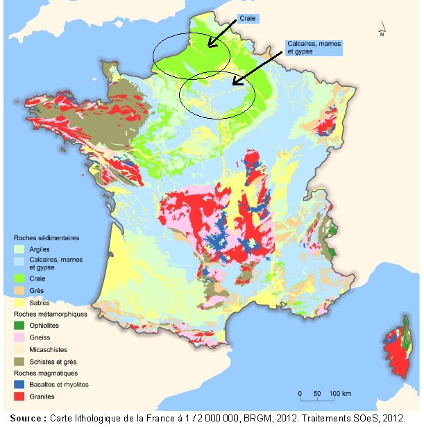 carte de la nature lithologique du sous-sol en France