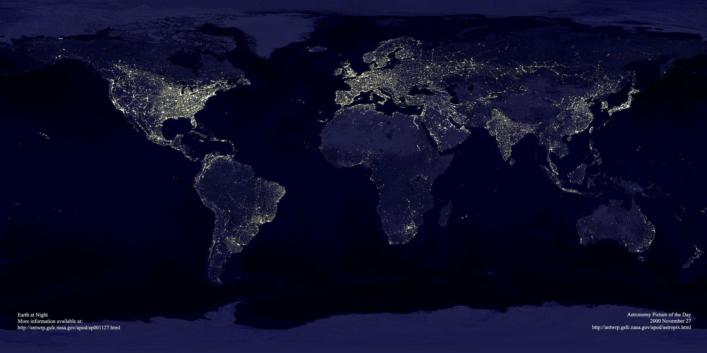 Les lumières de la Terre, NASA