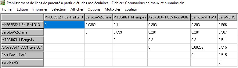 Matrice CoV1 CoV2 et réservoirs